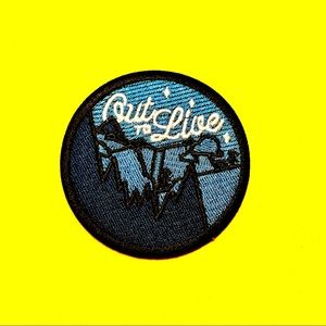 Out to live mountains adventure iron on patch